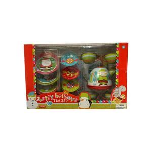 Tin Litho Children’s Tea Set NIP 15 pc Vintage Style Americana Holiday Gift Pkg